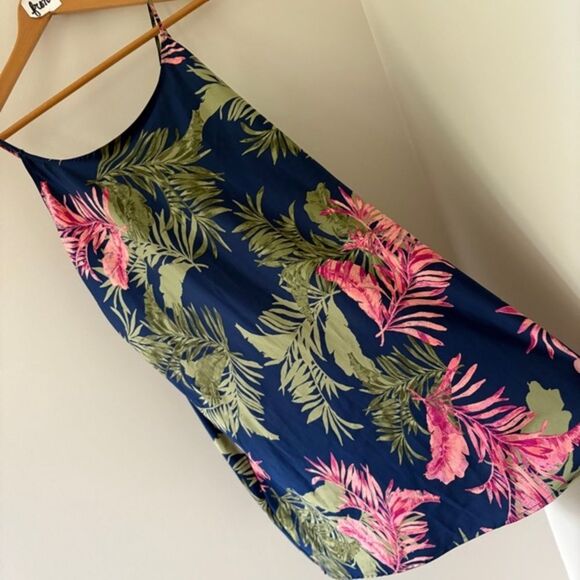 Joyspun Navy Blue Tropical Dress Print PJ Pajama Slip Gown Chemise Women's L - Picture 1 of 8